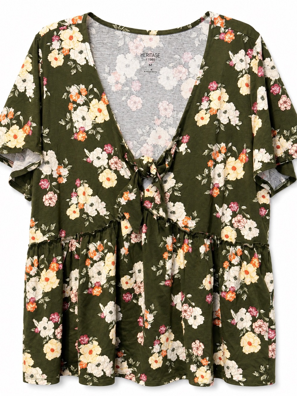 Torrid Heritage Floral Tie-Front Peplum Top - Olive Green